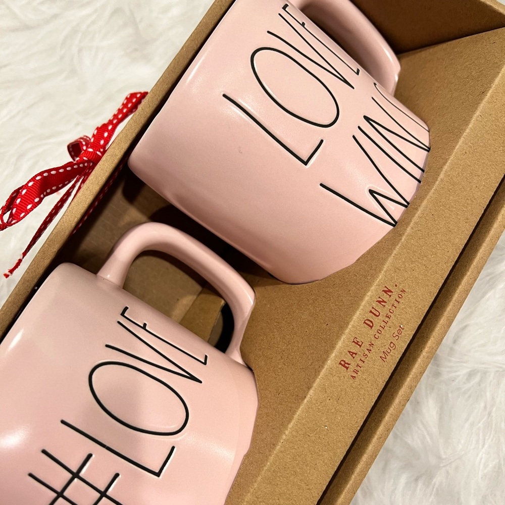 Rae Dunn love love wins pink mug set